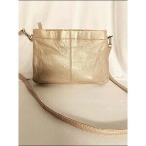Rolfs Essentials Metallic Gold Crossbody Bag Faux Leather Zip Top Shoulder Purse